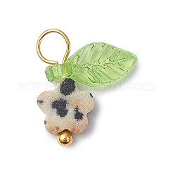 10 breloque fleur en jaspe dalmatien naturel&nbsp;PALLOY-JF03765-04