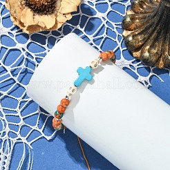 Verstellbare Armbänder aus geflochtenen Perlen aus synthetischem Türkis und ozeanweißem Jade&nbsp;BJEW-JB13733