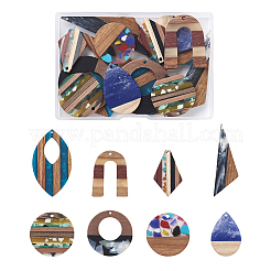 16pcs 8 pendentifs en résine et bois de noyer de style&nbsp;RESI-BT0001-17