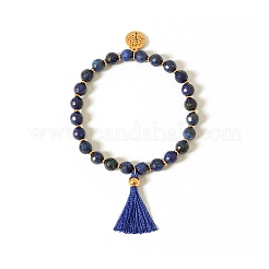 Bracciali elasticizzati con perline rotonde sfaccettate di lapislazzuli naturale da 6.2 mm&nbsp;WG42E8E-01