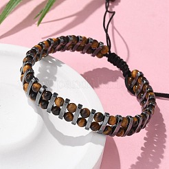 Braccialetti di perline intrecciate regolabili in occhio di tigre naturale ed ematite sintetica&nbsp;BJEW-H626-01-05