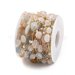 Chaînes à maillons en morganite naturelle et en verre&nbsp;CHC-K014-12G-01