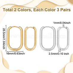 6 Paar ovale Creolen aus 304 Edelstahl in 2 Farben&nbsp;EJEW-UN0003-04
