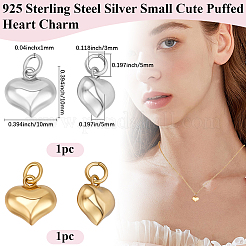 2 Stück 2 Farben 925 Sterling Silber Puffherz Charms mit Biegeringen&nbsp;STER-BBC0008-10