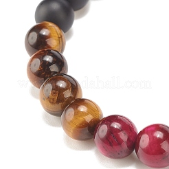 Natürliches Tigerauge und schwarzer Achat (gefärbt und erhitzt) rundes Stretcharmband mit Perlen&nbsp;BJEW-JB08086-03