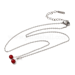 Pendentif cerise rouge en laiton serti de micro-pavés de zirconiums cubiques transparents et de résine&nbsp;NJEW-H092-06P