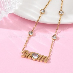 Muttertags-Armbänder aus Edelstahl 304 mit Zirkonia-Schriftzug „Mom“&nbsp;BJEW-L721-02G