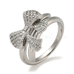 Anillos dobles de circonita cúbica transparente con micropavé de latón con lazo&nbsp;RJEW-Z050-25P