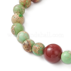 Pulseras elásticas de cuentas redondas de cornalina natural y jaspe imperial para hombres y mujeres.&nbsp;BJEW-JB12147