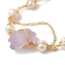 Pépites d'améthyste naturelle et bracelets à maillons de perles&nbsp;BJEW-C051-34G