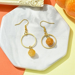 Calabaza de aventurina amarilla natural con pendientes colgantes de anillo&nbsp;EJEW-JE05509-04