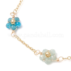 Chakra 304 Edelstahl & Messing & natürlicher grüner Aventurin/Granat/Amethyst/Apatit/Gold Rutilquarz/Karneol/Lapislazuli Perlen Blumengliederkette Fußkettchen für Damen&nbsp;AJEW-AN00692