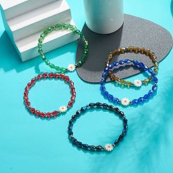 Set di braccialetti elasticizzati con perline a goccia in vetro e fiore in conchiglia naturale da 5 pz 5 colori per donna&nbsp;BJEW-JB08804