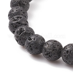 Bracciale elasticizzato in pietra lavica naturale con perline rotonde e charms di Halloween smaltati&nbsp;BJEW-JB08331