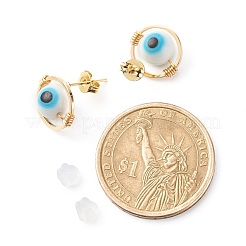 Orecchini a perno con perline rotonde a lampwork malocchio&nbsp;EJEW-JE04665-02