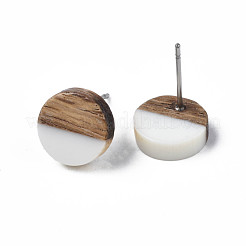 Boucles d'oreilles clous en résine opaque et bois de noyer&nbsp;EJEW-N017-008-B10