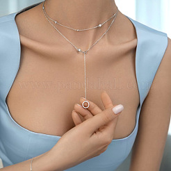 Collana lunga a doppio strato con pendente geometrico in argento e zirconi s925&nbsp;DE2757-2