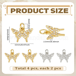 4 breloque en laiton plaqué longue durée avec micro pavé de zircones cubiques&nbsp;ZIRC-LP0001-61