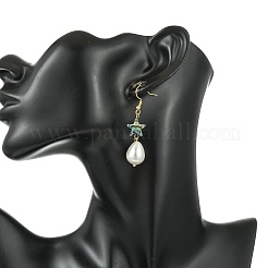 Pendientes colgantes de concha de abulón natural y perlas de concha&nbsp;EJEW-JE07432-02