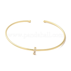 Brazaletes abiertos con letras de circonita cúbica transparente micro pavé de latón chapado en estante&nbsp;BJEW-A018-01G-I