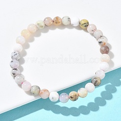 Pulseras elásticas de cuentas redondas de ópalo verde natural para mujer&nbsp;BJEW-Z158-03L-04