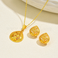 Halskette und Ohrstecker-Set mit tropfenförmigem Messinganhänger und Blume für Damen&nbsp;WB6446
