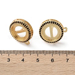 Orecchini a bottone in ottone micro pavé di zirconi cubici neri&nbsp;KK-R215-09G-03