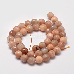 Facettiert rund natürliche sunstone Perlen Stränge&nbsp;G-I176-10-8mm