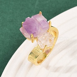 Nuggets natürliche Amethyst offene Manschettenringe&nbsp;RJEW-K286-12G-04