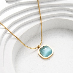 Collar con colgante de ojo de gato cuadrado de acero inoxidable 304 y turquesa oscura con cadena de serpiente redonda para mujer&nbsp;NJEW-K255-47G
