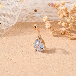 Echte 18 Karat vergoldete Tropfen Messing Zirkonia Nabelring Nabelring Bauchringe&nbsp;AJEW-EE0001-13B