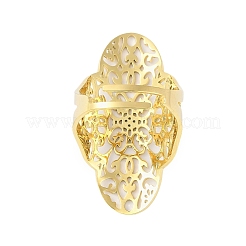 Bagues réglables ovales creuses en acier inoxydable 304 avec fleur pour femmes&nbsp;RJEW-Z045-03G-02