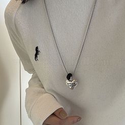 Colliers pour femmes avec pendentif cœur en alliage et perles rondelles en onyx noir naturel (teint et chauffé)&nbsp;WG862D8-04
