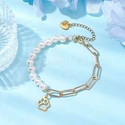 Braccialetti a catena con graffetta in acrilico e ferro con perle finte&nbsp;BJEW-JB10393