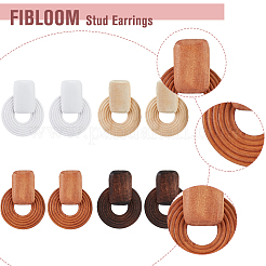4 Paar 4-farbige Ohrstecker in Donut-Form aus Holz mit Stiften aus 316er Edelstahl für Damen&nbsp;EJEW-FI0002-46