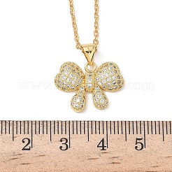 Collane con ciondolo a fiocco in ottone micro pavé di zirconi cubici trasparenti&nbsp;NJEW-D341-10G