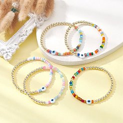Böse Augen Bunte Malerei & nicht magnetisches synthetisches Hämatit & Saatperlen Stretch-Armband&nbsp;BJEW-JB09489