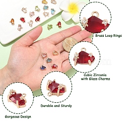 20 pièce en laiton micro pavé de zircone cubique avec breloques en verre&nbsp;KK-YW0002-94