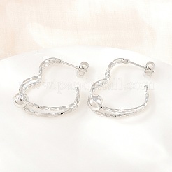 Orecchini a perno da donna in acciaio inossidabile 304 a forma di cuore con filo ondulato testurizzato.&nbsp;SA-CBAB549-06P
