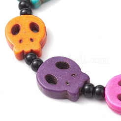 Braccialetti elasticizzati con perline di teschio di Halloween turchese sintetico tinto&nbsp;BJEW-TA00477