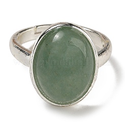 Natürlicher grüner Aventurin ovale verstellbare Ringe&nbsp;RJEW-K371-07S-20