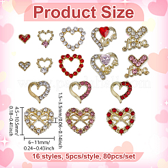 80 Stück 16 Stile Herz Legierung Strass Cabochons&nbsp;MRMJ-MA0001-01