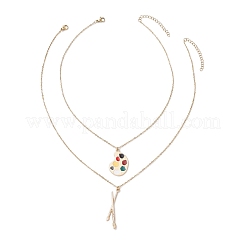Legierung bunte Emaille-Farbpalette und Pinsel Anhänger Doppelschicht 304 Edelstahl Kette Halsketten für Frauen&nbsp;NJEW-JN05343
