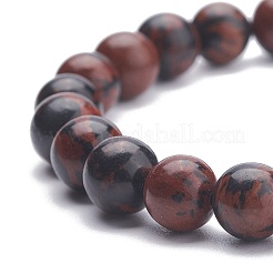 Bracelet extensible perlé rond en obsidienne acajou naturel&nbsp;BJEW-JB07905-01