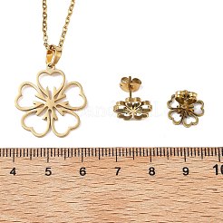 Blume 201 Edelstahl Anhänger Halsketten & Ohrstecker Sets für Frauen&nbsp;SJEW-Q025-04G