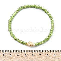 5 pulsera elástica de cuentas de vidrio y conchas marinas naturales para mujer&nbsp;BJEW-JB13922