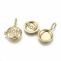 Messing Micro Pave klare Zirkonia Medaillon Anhänger&nbsp;ZIRC-S067-220-NF