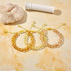 Braccialetti di perline intrecciati in pietra di luna sintetica rotonda da 3 pezzo&nbsp;BJEW-SW00061-03