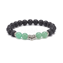 Braccialetti elastici con perline rotondi in pietra preziosa mista naturale 3pcs 3 con tubo in lega per le donne&nbsp;BJEW-JB08477