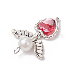 Angelo con cuore perline in lega in stile tibetano con placcatura elettrolitica perline di ematite sintetica non magnetica e perline acriliche trasparenti e perle rotonde di imitazione in plastica ABS pendenti&nbsp;PALLOY-JF03624